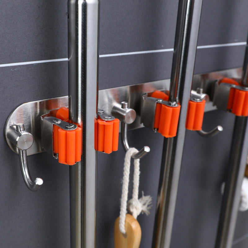 Wall Mount Mop Holder - Stainless Steel Organizer