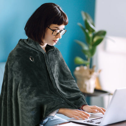 USB Heated Blanket Poncho - 59x31in Electric Shawl with Zipper