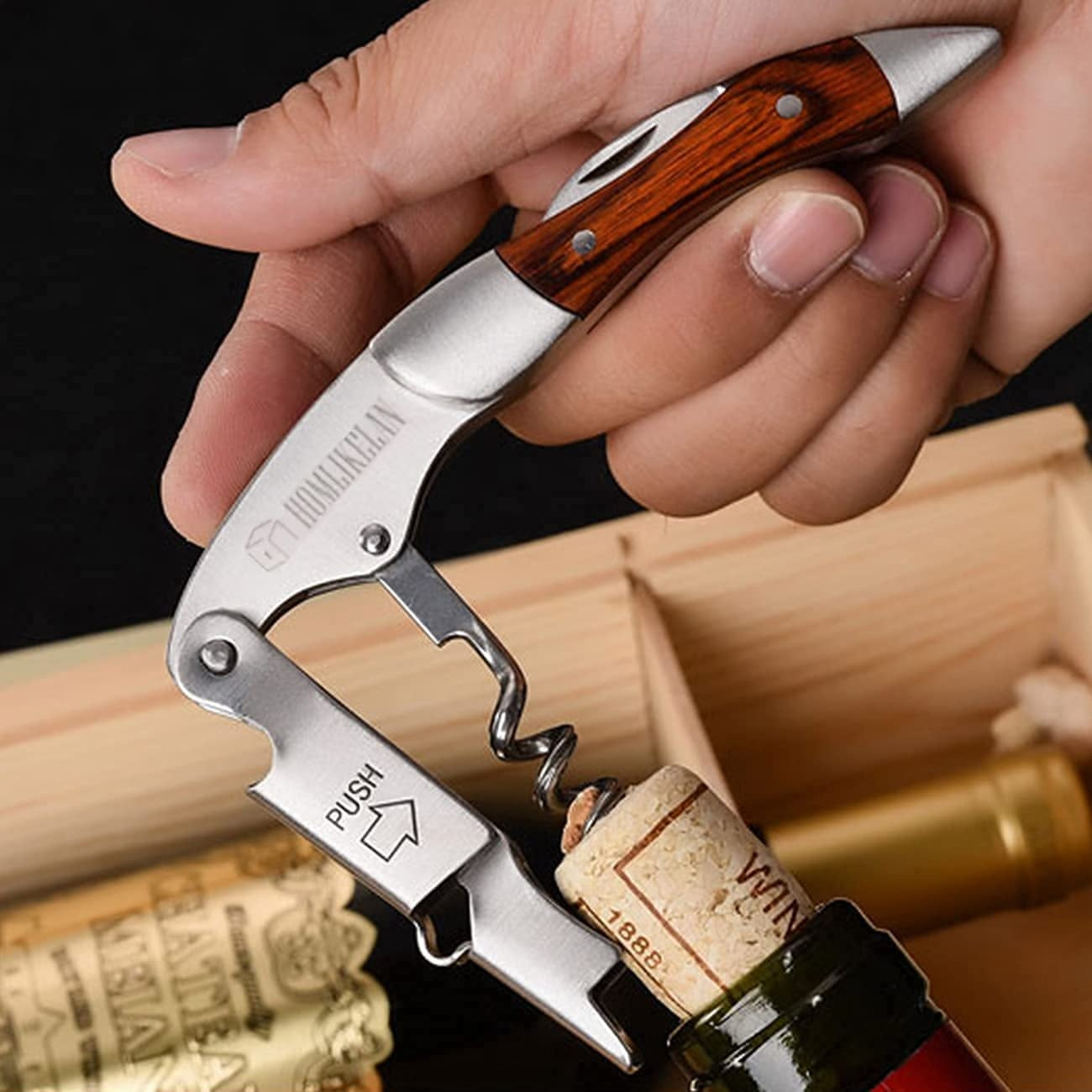 Wood Handle Wine Opener - Professional Corkscrew