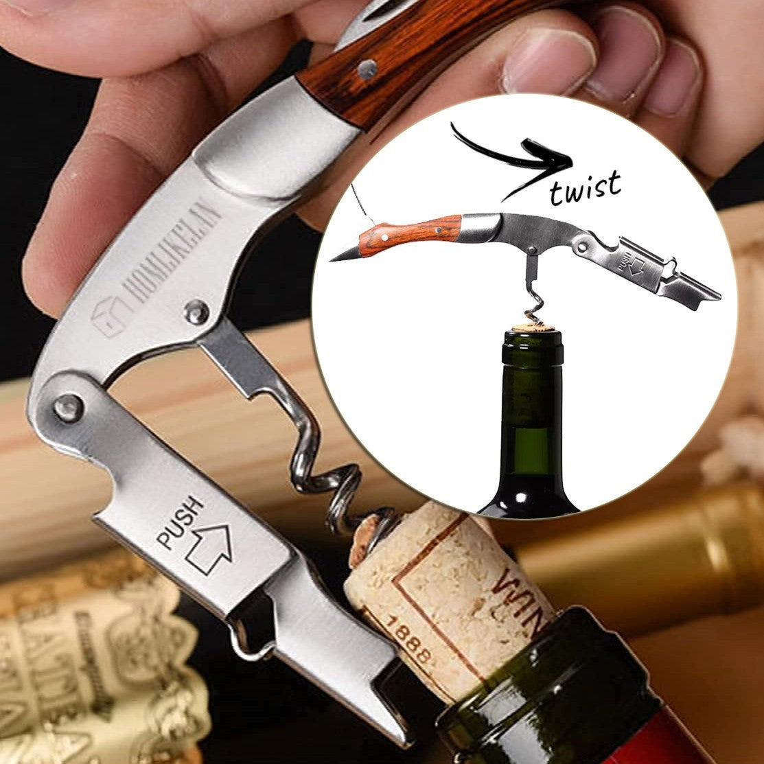 Wood Handle Wine Opener - Professional Corkscrew