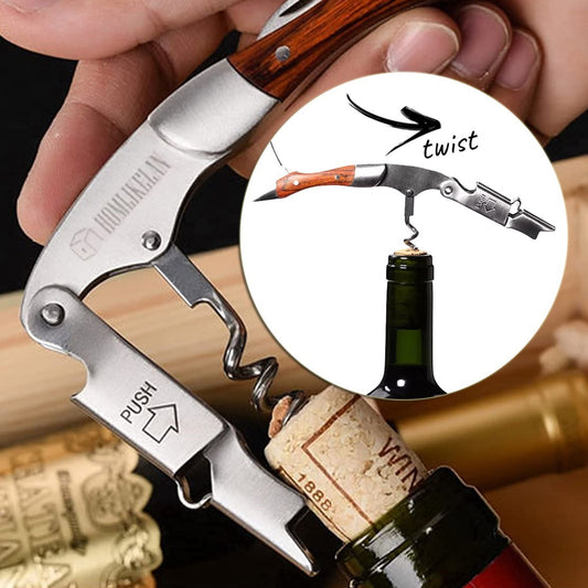 Wood Handle Wine Opener - Professional Corkscrew