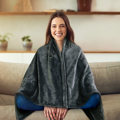 USB Heated Blanket Poncho - 59x31in Electric Shawl with Zipper