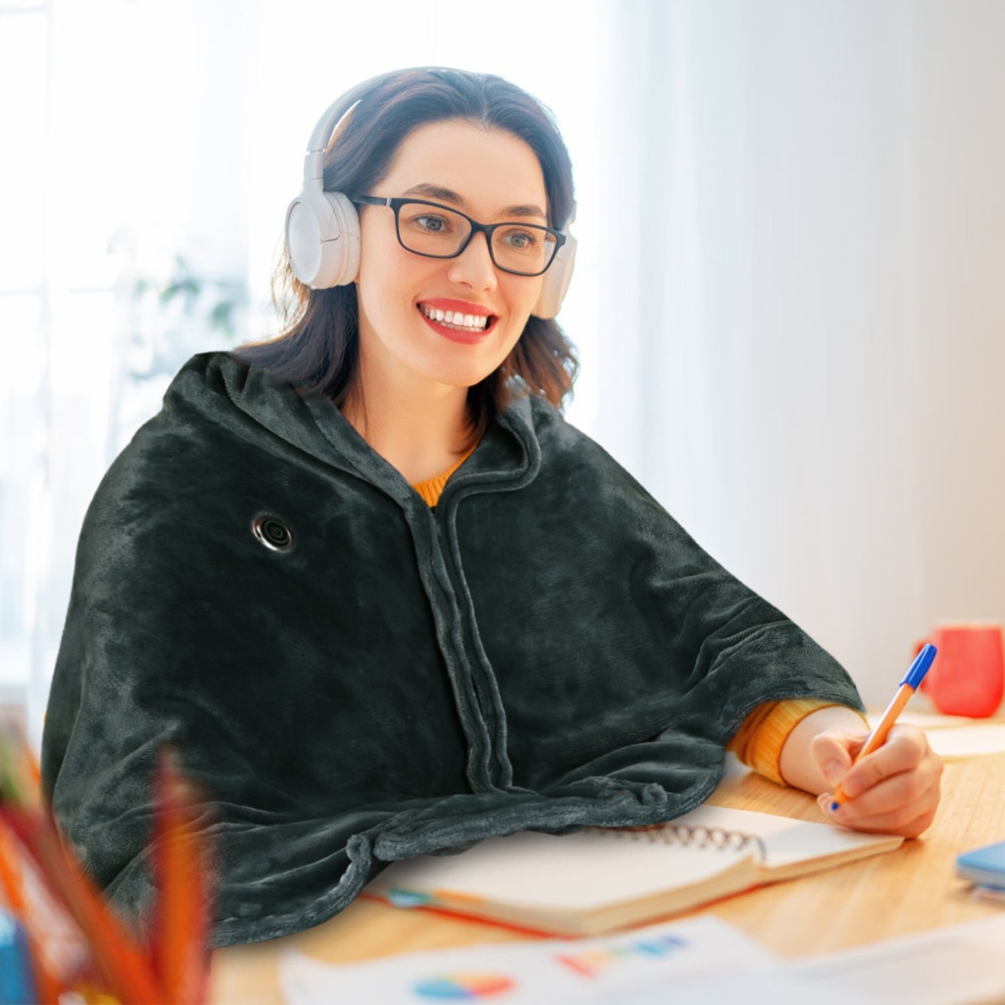 USB Heated Blanket Poncho - 59x31in Electric Shawl with Zipper