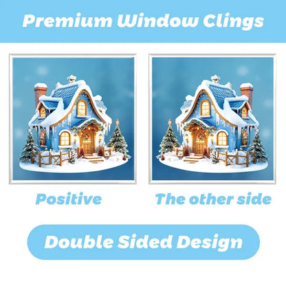Christmas Window Clings - 9 Sheets Blue Theme Santa Reindeer Snowman