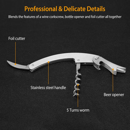 3-Piece Wine Corkscrew Set - Complete Bottle Opener Kit